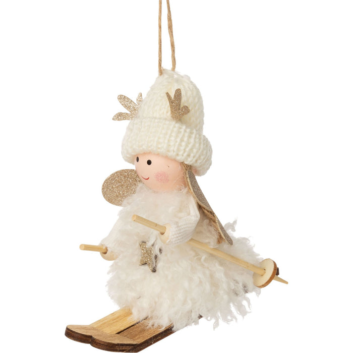 Woolly Angel on Ski Ornament