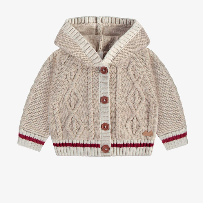 Knit Cardigan with Braided Pattern + Hood