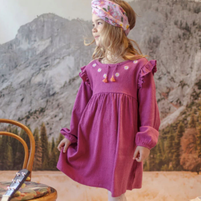 Flared Fit Purple-Pink Crinkle Jersey Dress + Floral Legging Set