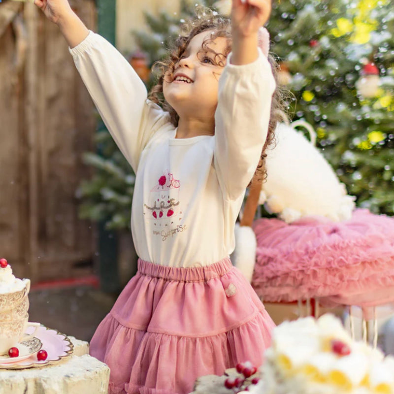Cream T-shirt with Cake Illustration