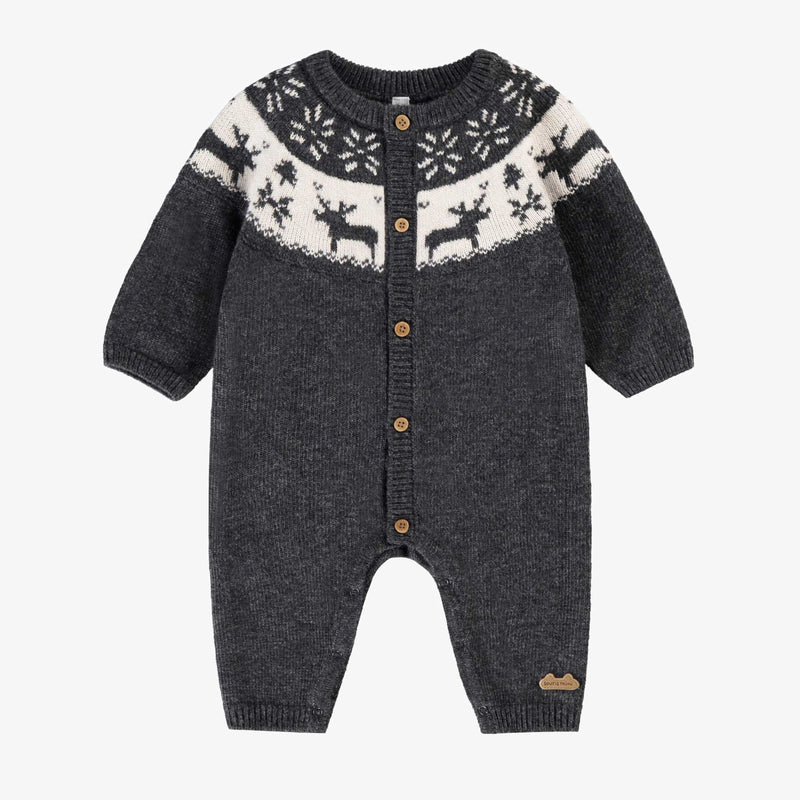 Gray Knit One-Piece, Jacquard Winter Deer