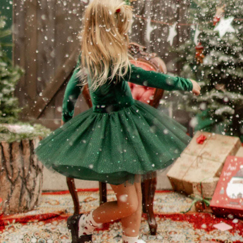 Green Dress in Velvet + Sequin