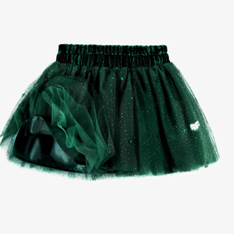 Green Sequin Skirt + Cream Top Set