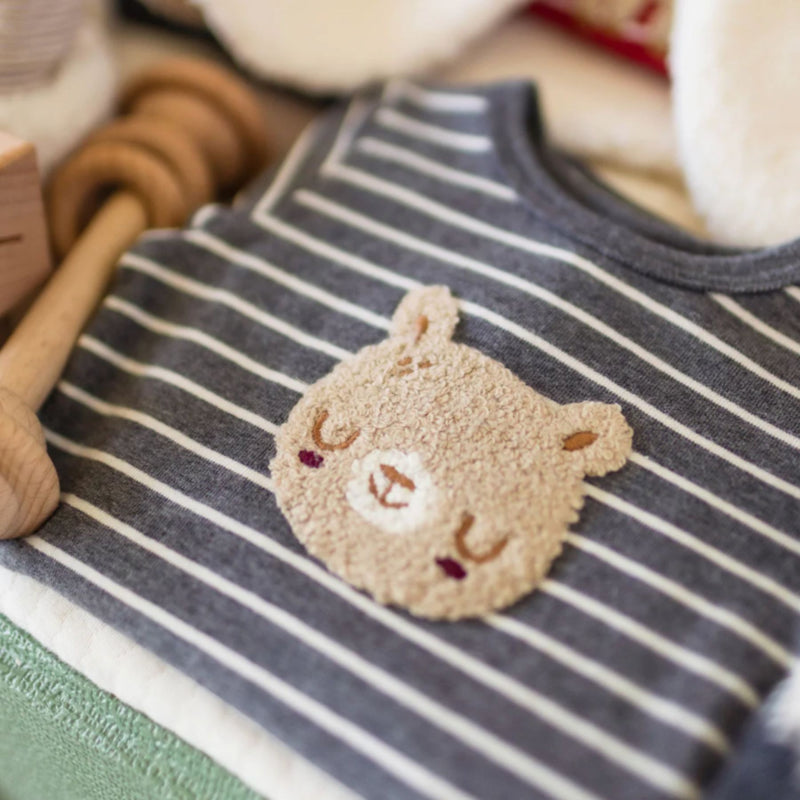 Gray Bear Bodysuit with Stripes