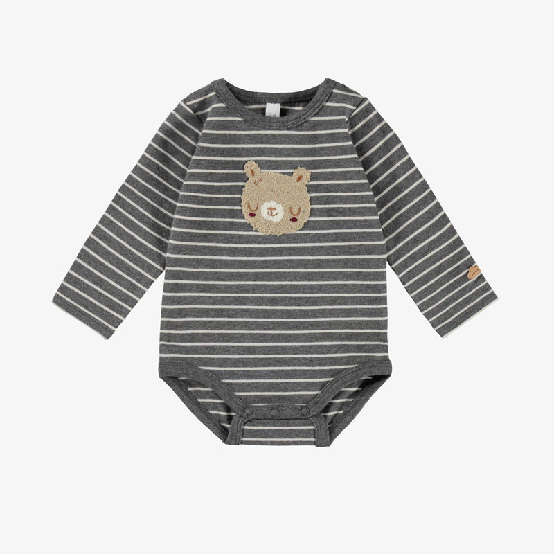 Gray Bear Bodysuit with Stripes