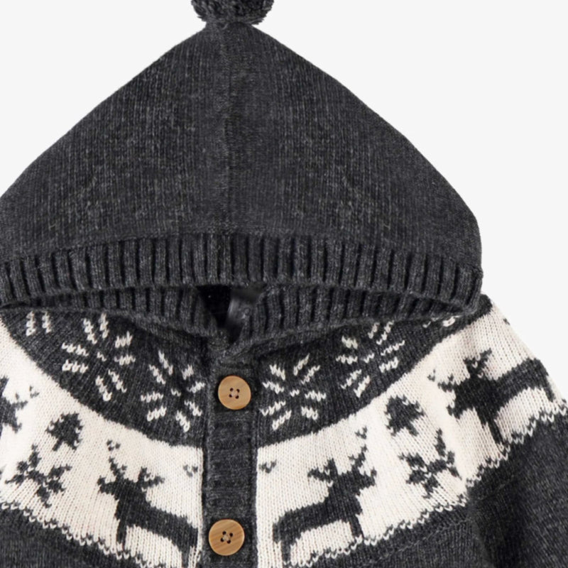 Gray Knit Cardigan Set, Jacquard Winter Deer
