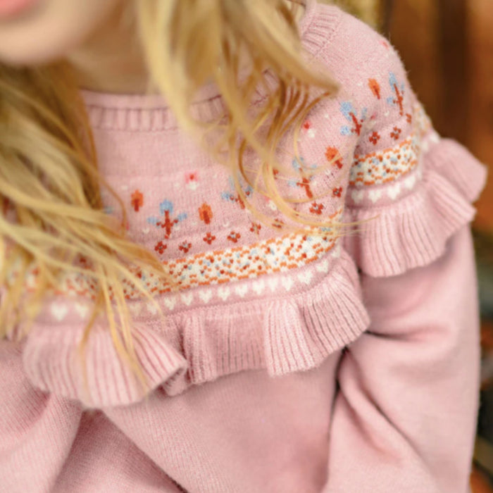 Pink Knit Dress with Floral Jacquard Pattern