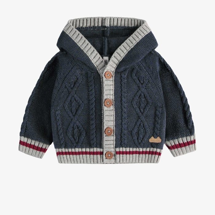 Knit Cardigan with Braided Pattern + Hood