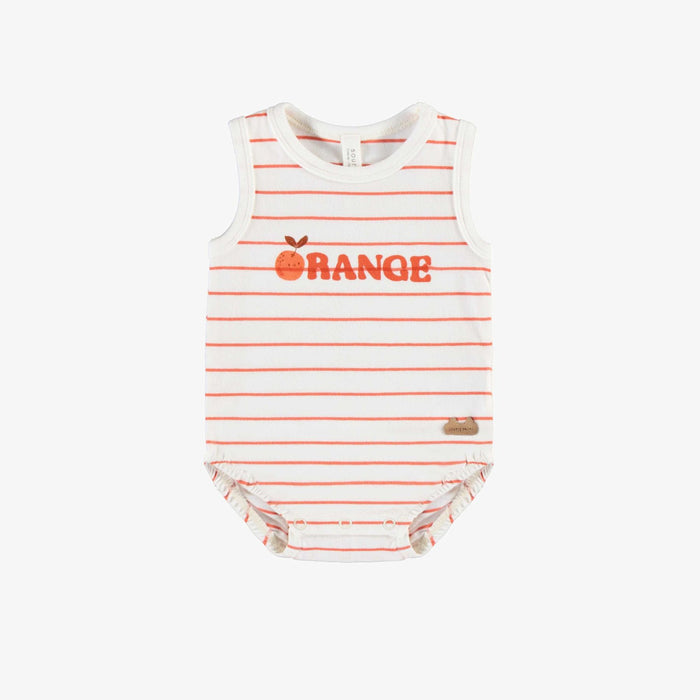 Organic Cotton Tank Bodysuit, Orange Stripes