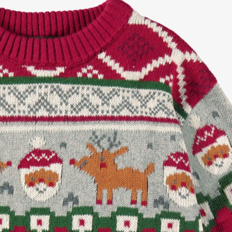 Red Knit Sweater with Festive Patterns