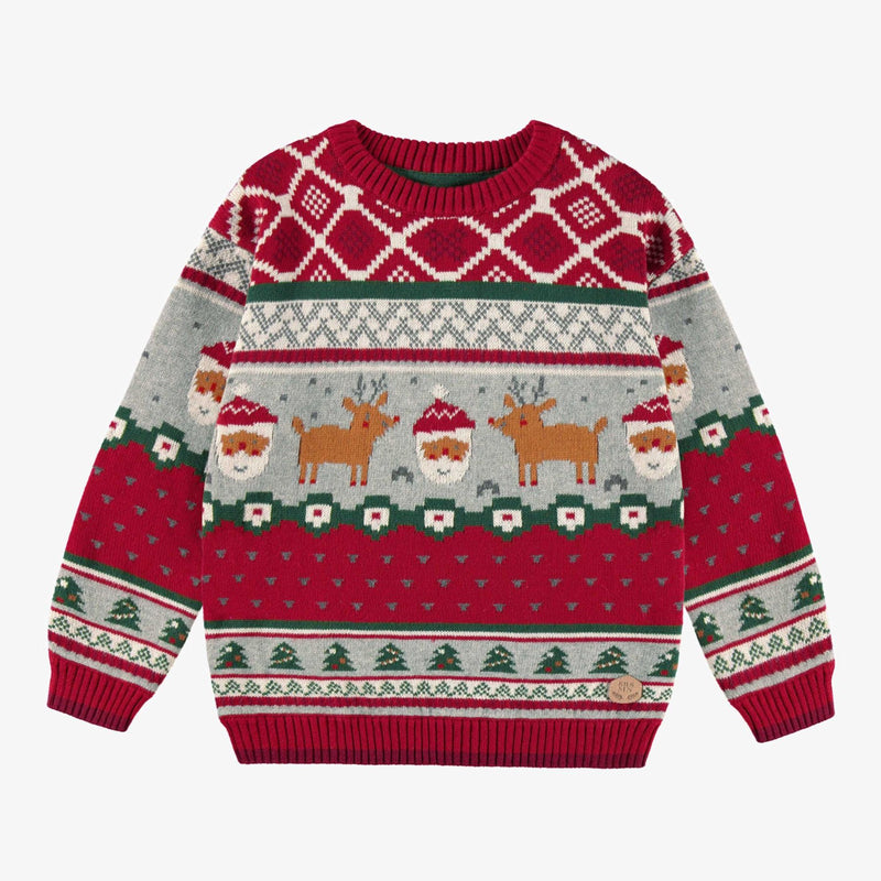 Red Knit Sweater with Festive Patterns