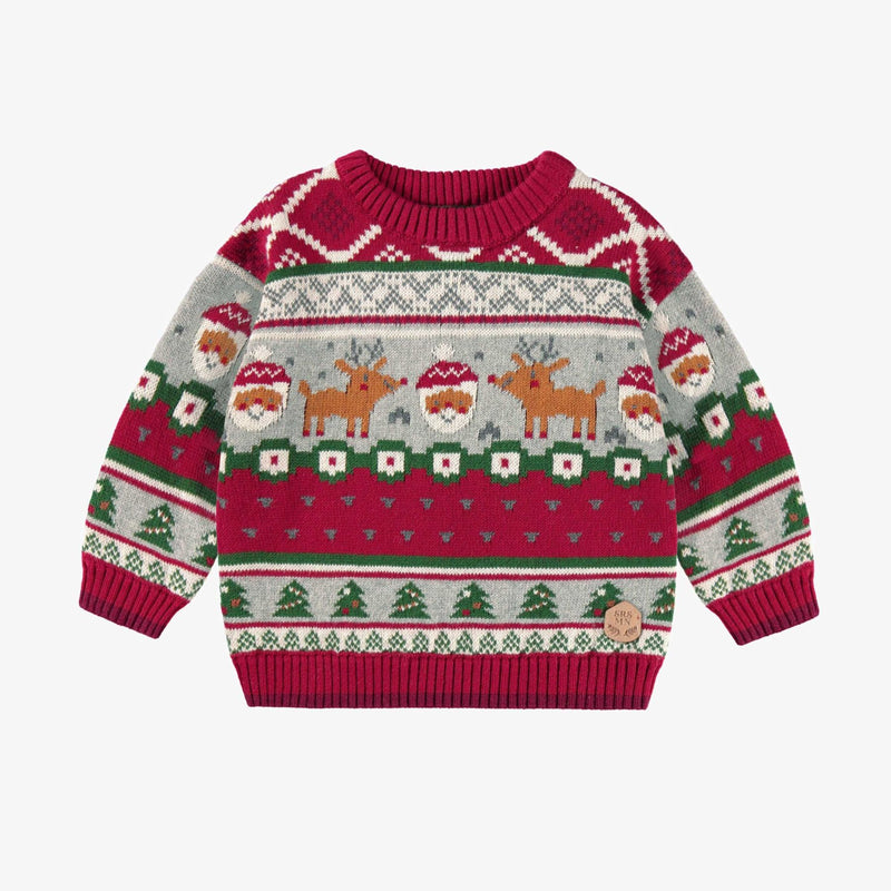 Red Knit Sweater with Festive Patterns
