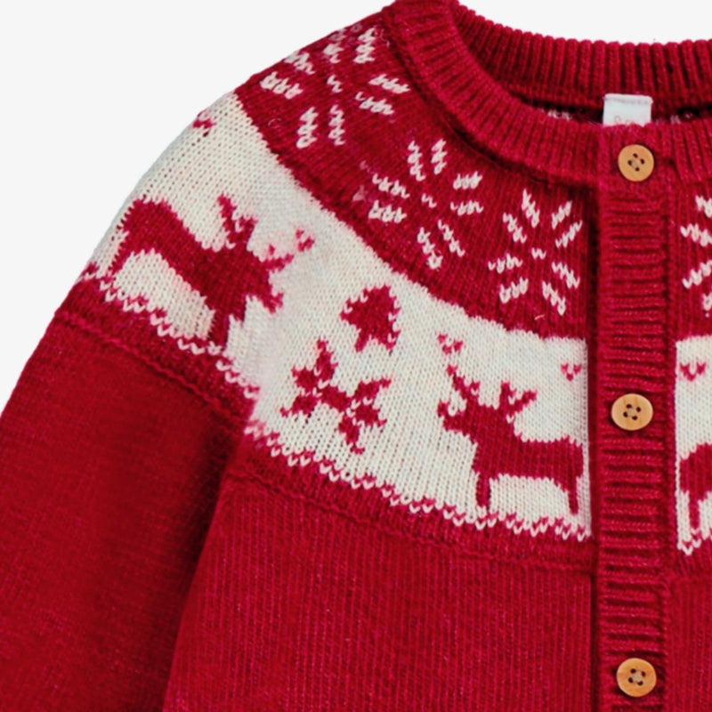 Red Knit One-Piece, Jacquard Winter Deer