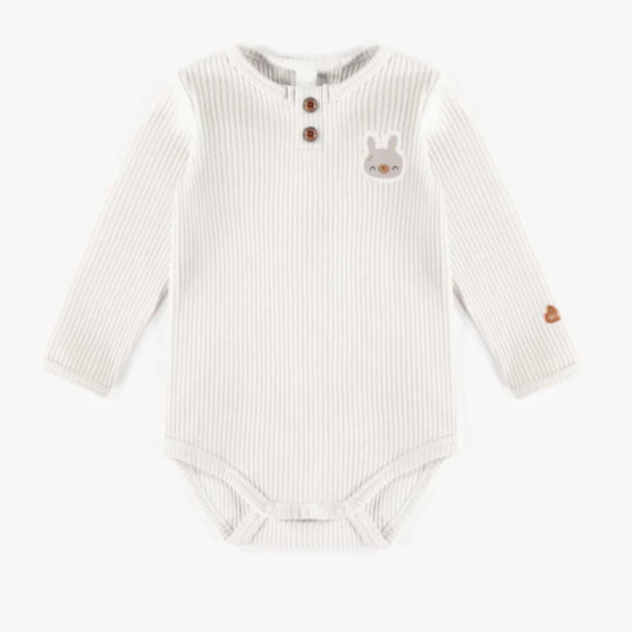 Organic Cotton Cream Henley Collar Bodysuit