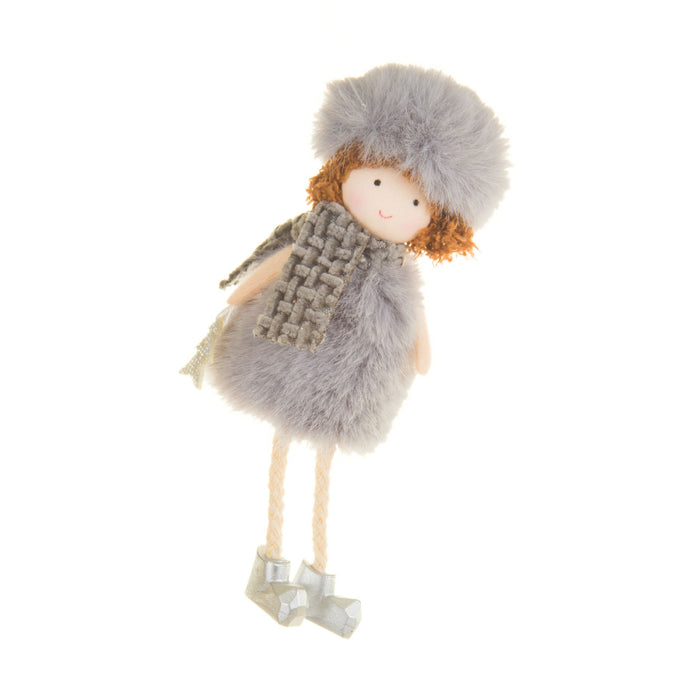 Cozy Grey Girl with Silver Christmas Tree Ornament