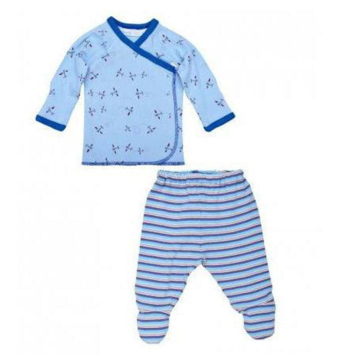 Organic Side Snap Top + Footed Pant Set, Planes