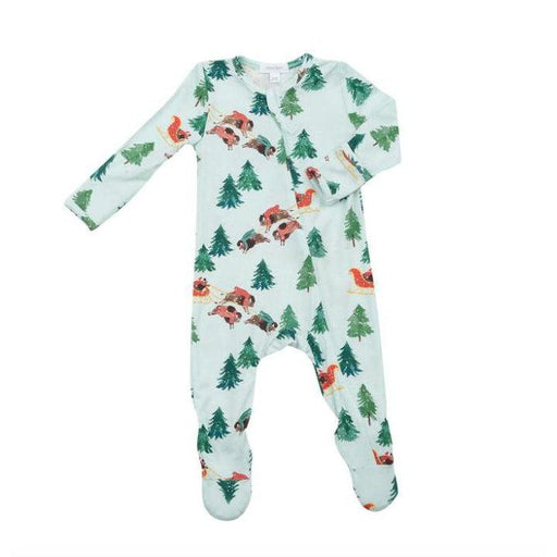 Angel Dear, Bamboo Zipper Footie - Bison Holiday-Simply Green Baby