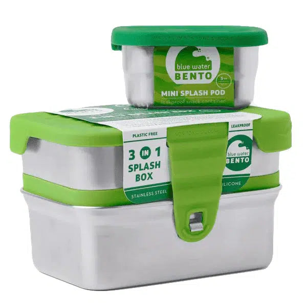 ECOlunchbox Leak Proof Blue Water Bento Splash Box 3-In-1-Simply Green Baby