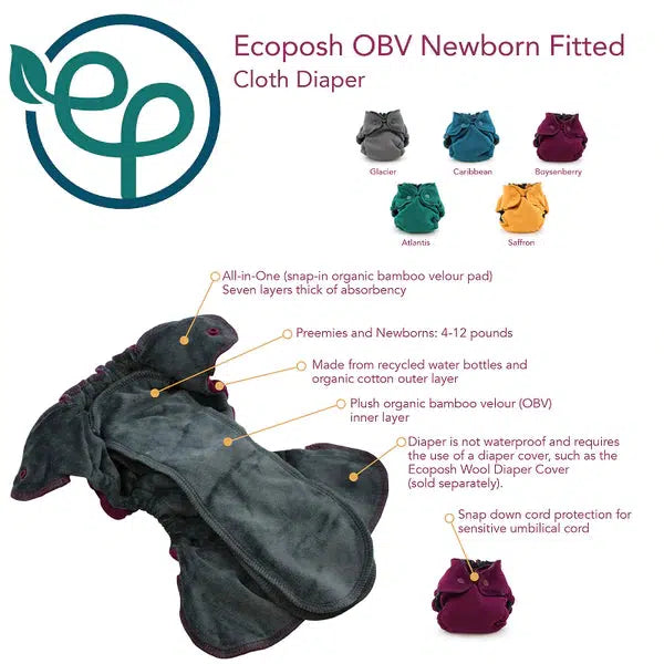 Ecoposh OBV Newborn Fitted Cloth Diaper-Simply Green Baby