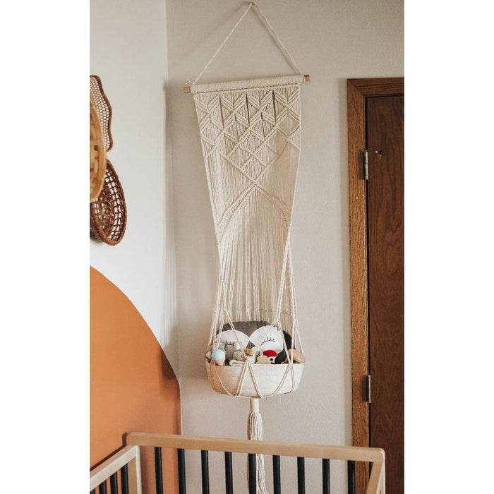 Finn + Emma Organic Macrame Toy Hanging Basket-Simply Green Baby