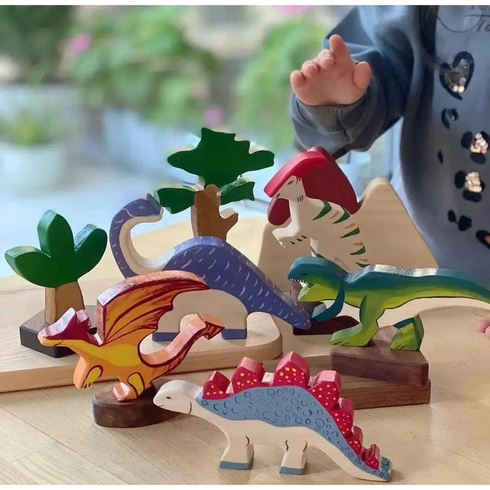 L + Wood Large Wooden Dinosaurs Set-Simply Green Baby