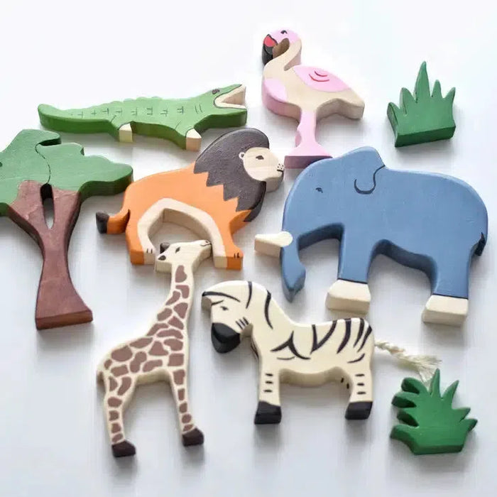 L + Wood Wooden Safari Animals Set-Simply Green Baby
