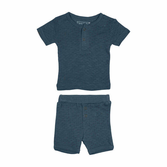L'ovedbaby Pointelle Henley Tee + Short Set-Simply Green Baby