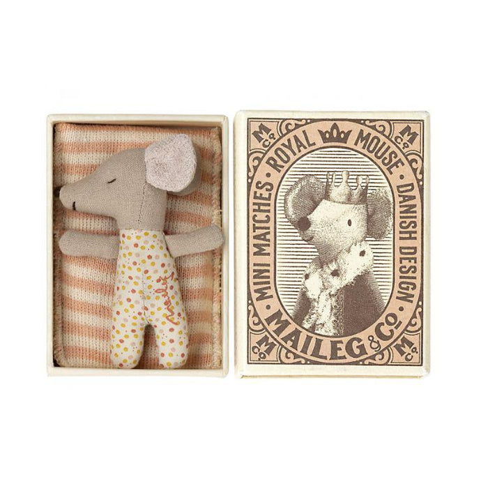 Maileg Baby Mouse, Sleepy/Wakey in Matchbox-Simply Green Baby