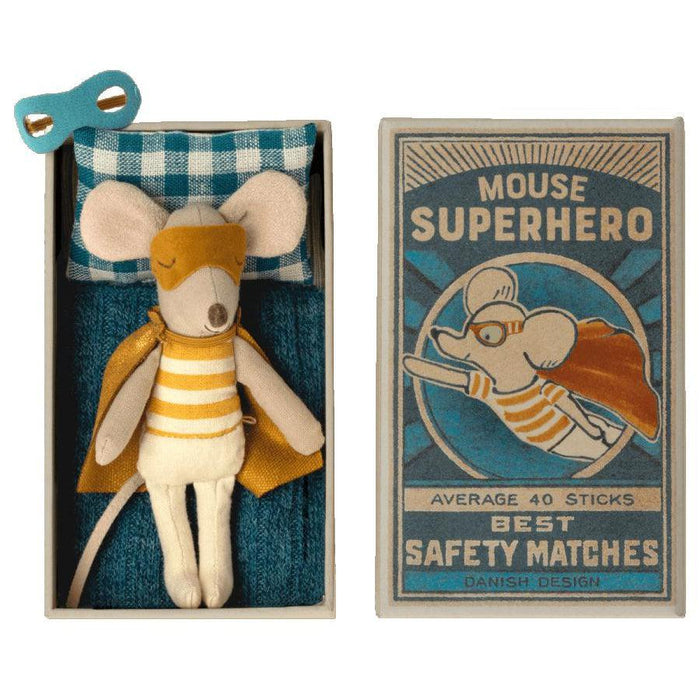 Maileg Little Brother Mouse in Matchbox, Super Hero-Simply Green Baby