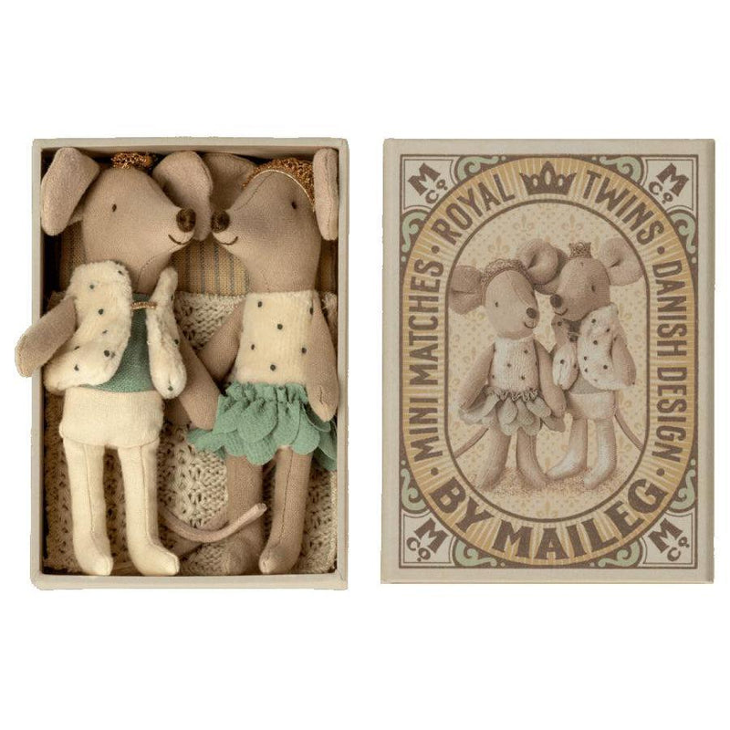 Maileg Little Brother + Sister Mouse in Matchbox, Royal Twin-Simply Green Baby
