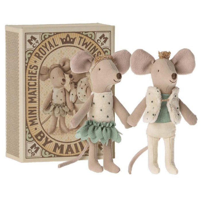 Maileg Little Brother + Sister Mouse in Matchbox, Royal Twin-Simply Green Baby