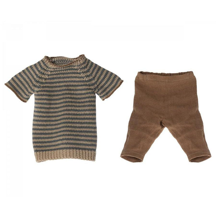 Maileg Pants and Knitted Blue Stripe Sweater, Size 4-Simply Green Baby