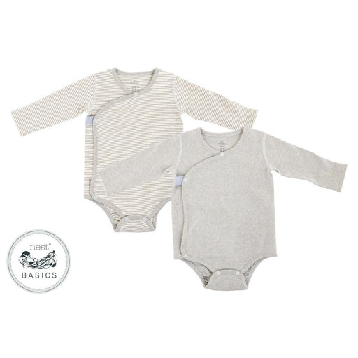 Nest Designs Organic Cotton Ribbed Kimono LS Onesie - Dark Grey-Simply Green Baby