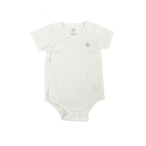 Nest Designs Organic Cotton Ribbed Kimono SS Onesie - White-Simply Green Baby