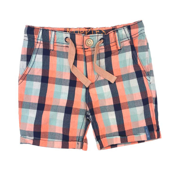 Noppies Classic Twill Shorts - Orange + Blue Check-Simply Green Baby