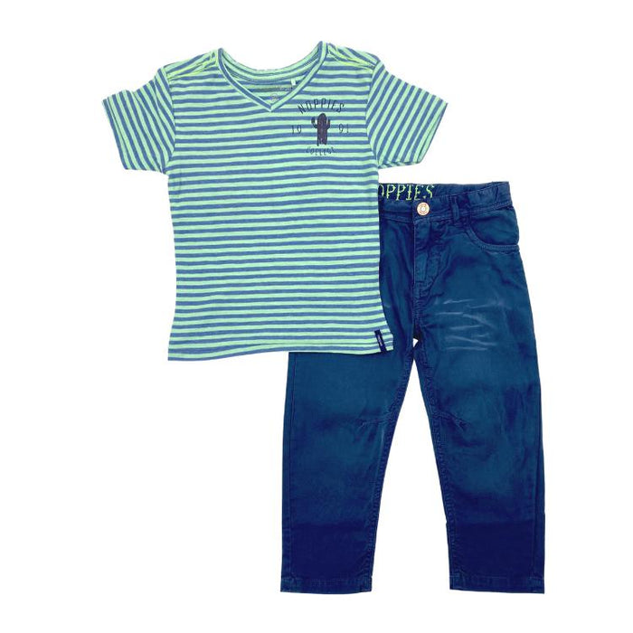 Noppies Kids Bob Jersey Tee + Navy Pants Set-Simply Green Baby