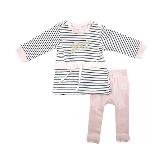 Noppies Long Sleeve Stripe Lyn Dress, Pink + Ankle Legging Set-Simply Green Baby