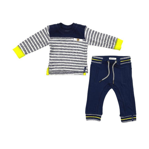 Noppies Long Sleeve Tee Ty Stripe + Sweat Pants Set, Navy-Simply Green Baby