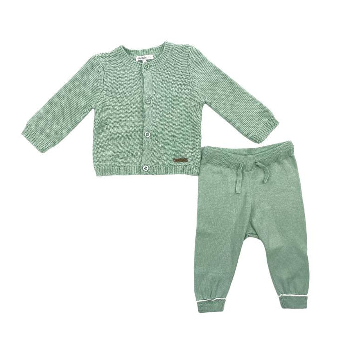 Noppies U Cardigan Knit + Pants Set, Grey Mint-Simply Green Baby