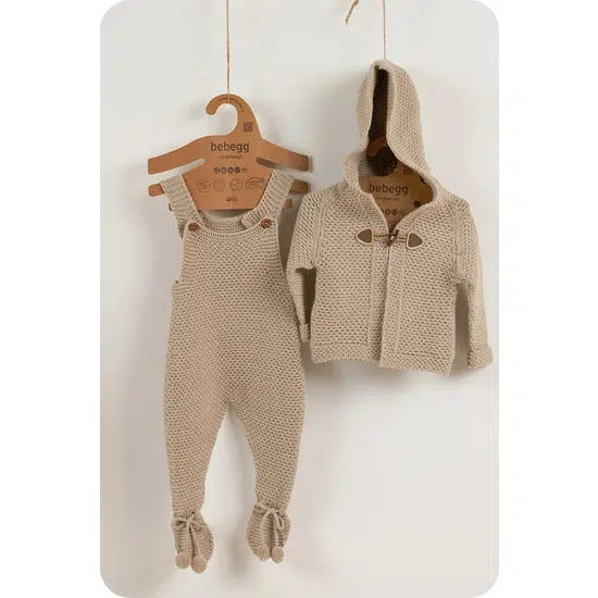 Organic Knitwear, Baby Overall and Hooded Cardigan Set-Simply Green Baby