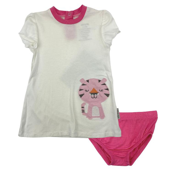 Silkberry Baby - Bamboo Short Sleeve Dress with Bloomer, Whisper Pink Tiger-Simply Green Baby