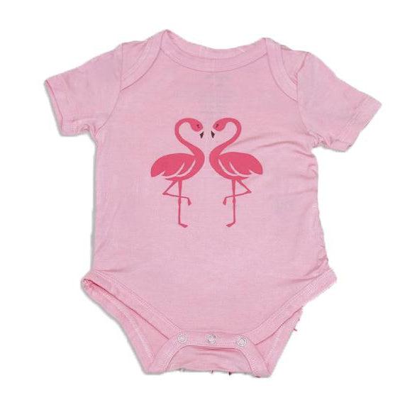 Silkberry Baby - Bamboo Short Sleeve Onesie, Flamingo Love-Simply Green Baby
