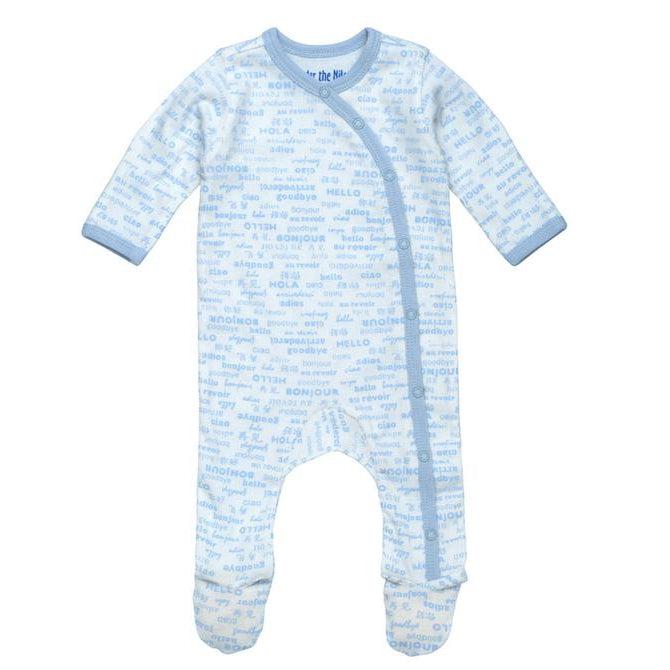Under The Nile - Organic Side Snap Footie, Hello Blue-Simply Green Baby