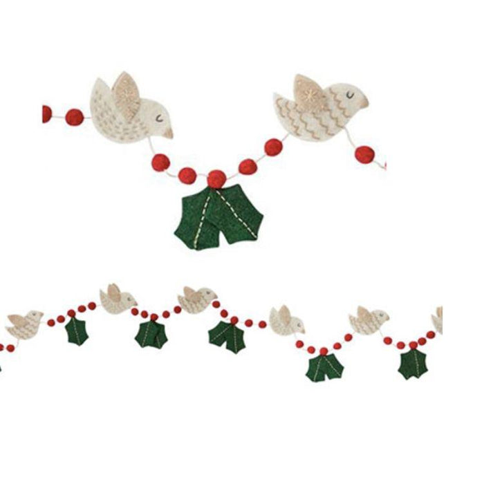 Wool Felt Holly and Doves Garland-Simply Green Baby